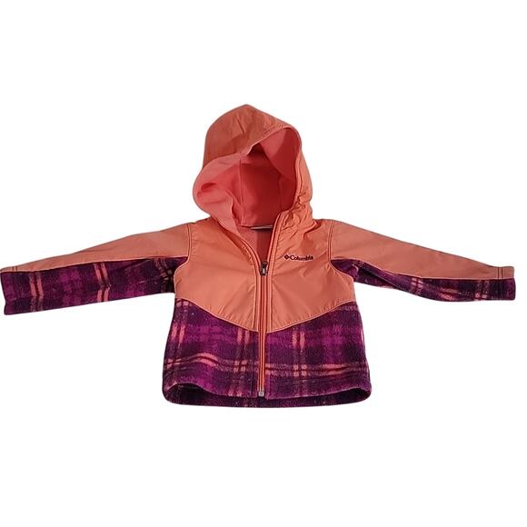 Columbia Girls Jacket 2T Hooded Fleece Plaid Pink Purple Toddler Coat - Picture 1 of 11